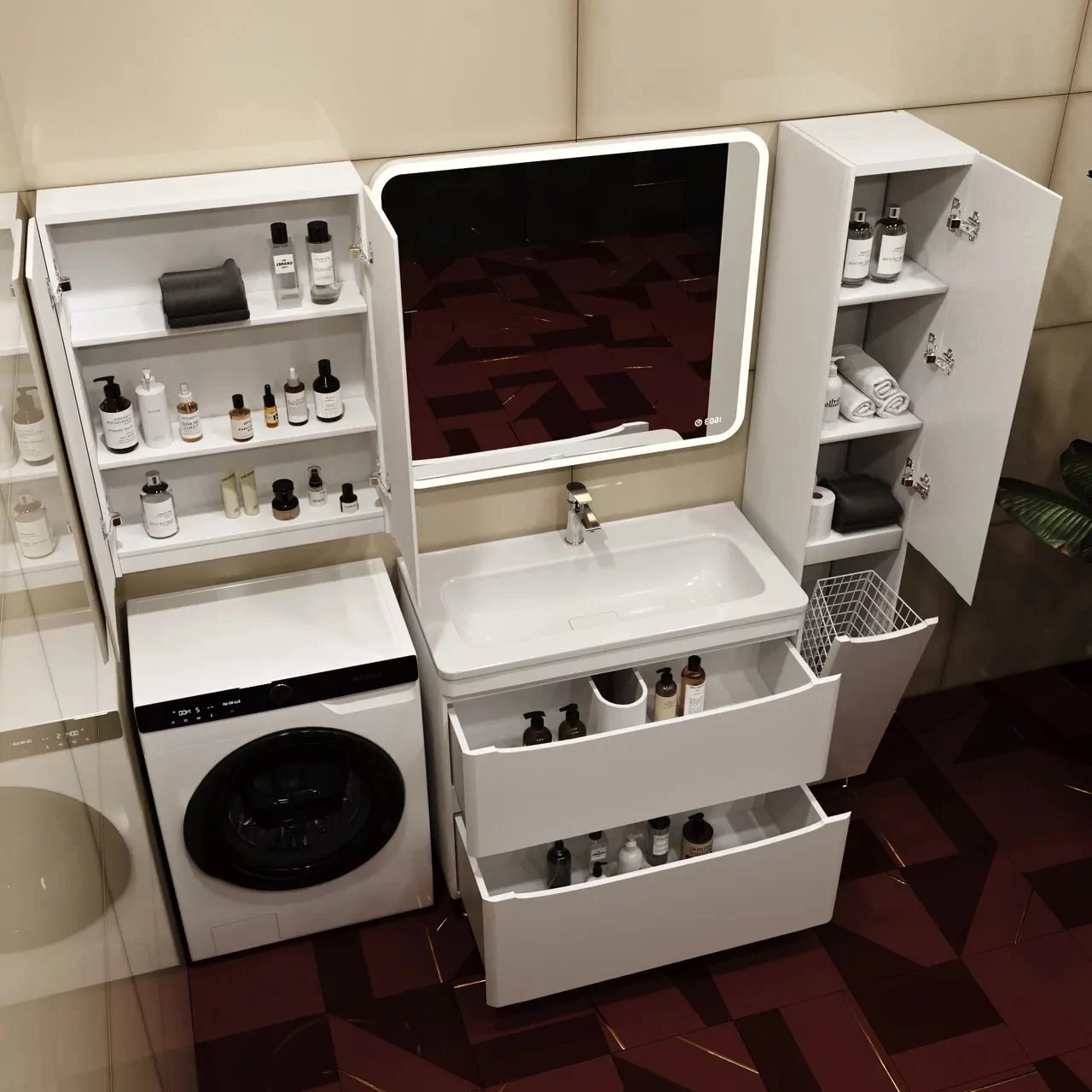 Пенал Style Line Бергамо 30 R напольный, с корзиной, белый