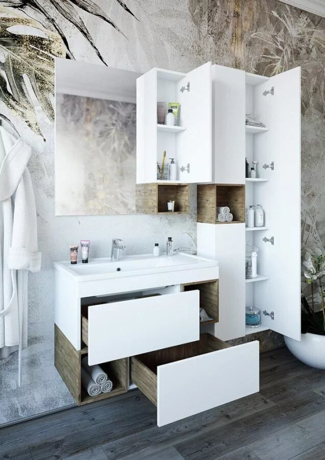 Зеркало с шкафчиком Sanflor Даллас 80 R дуб рустикальный/белый