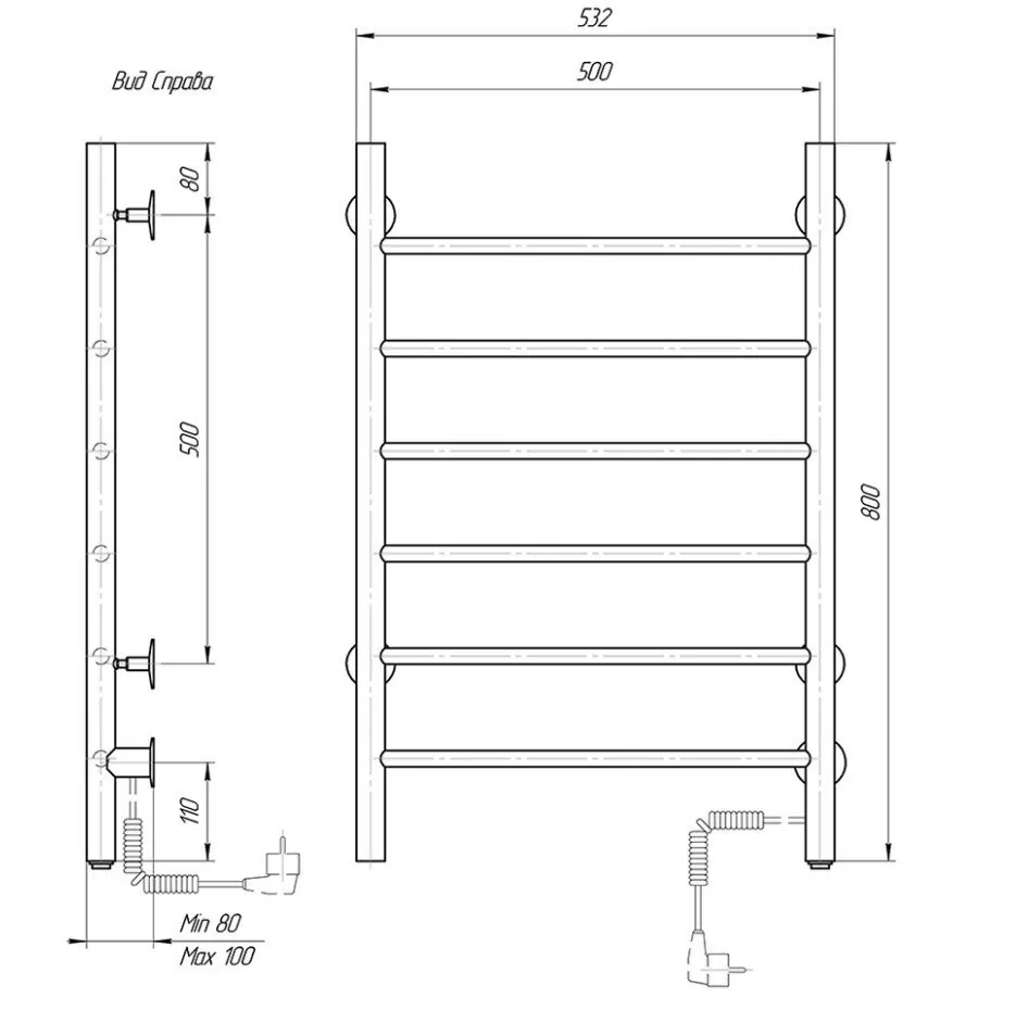 Полотенцесушитель электрический Domoterm Классик 109-6 50х80 EK R правый, хром