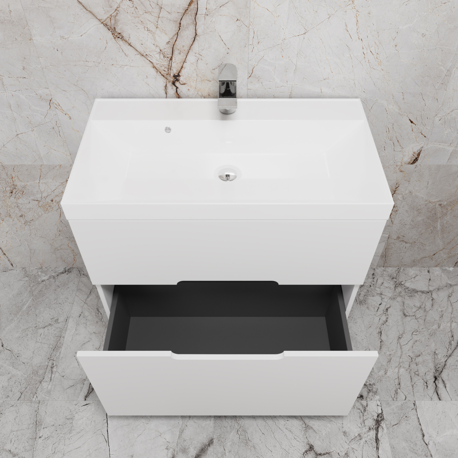 Тумба напольная Style Line "Матис 80" с раковиной ASTI 80 белый, (2 ящика), Белый матовый