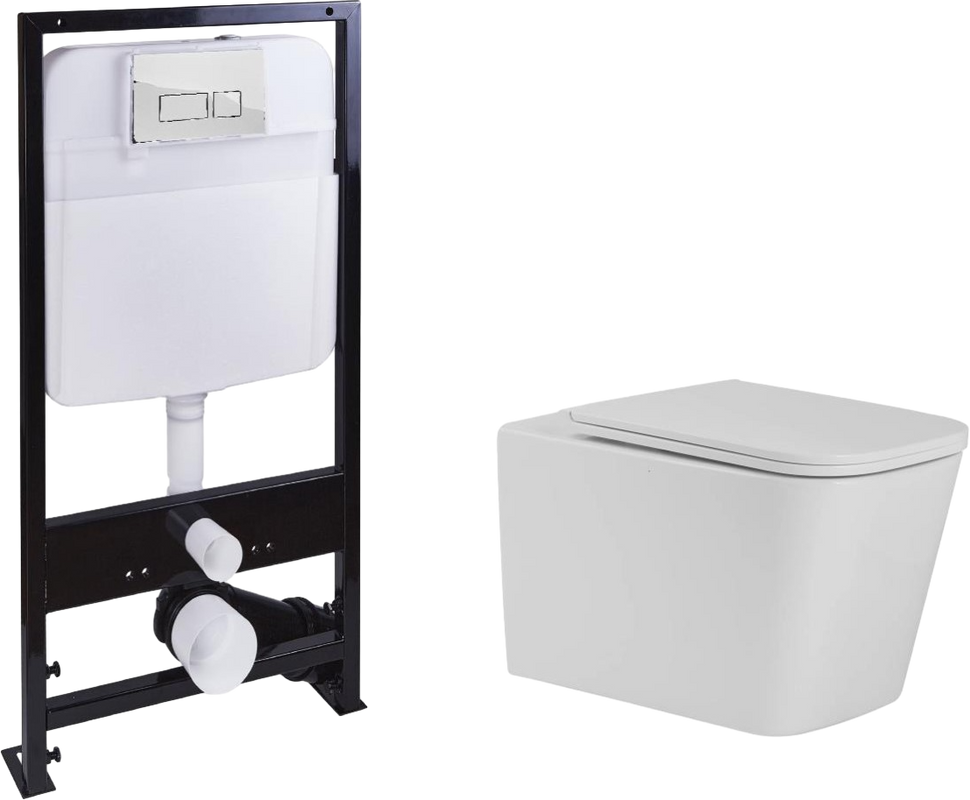 Унитаз подвесной SantiLine SL-5027+SL-01 с инсталляцией и кнопкой, белый