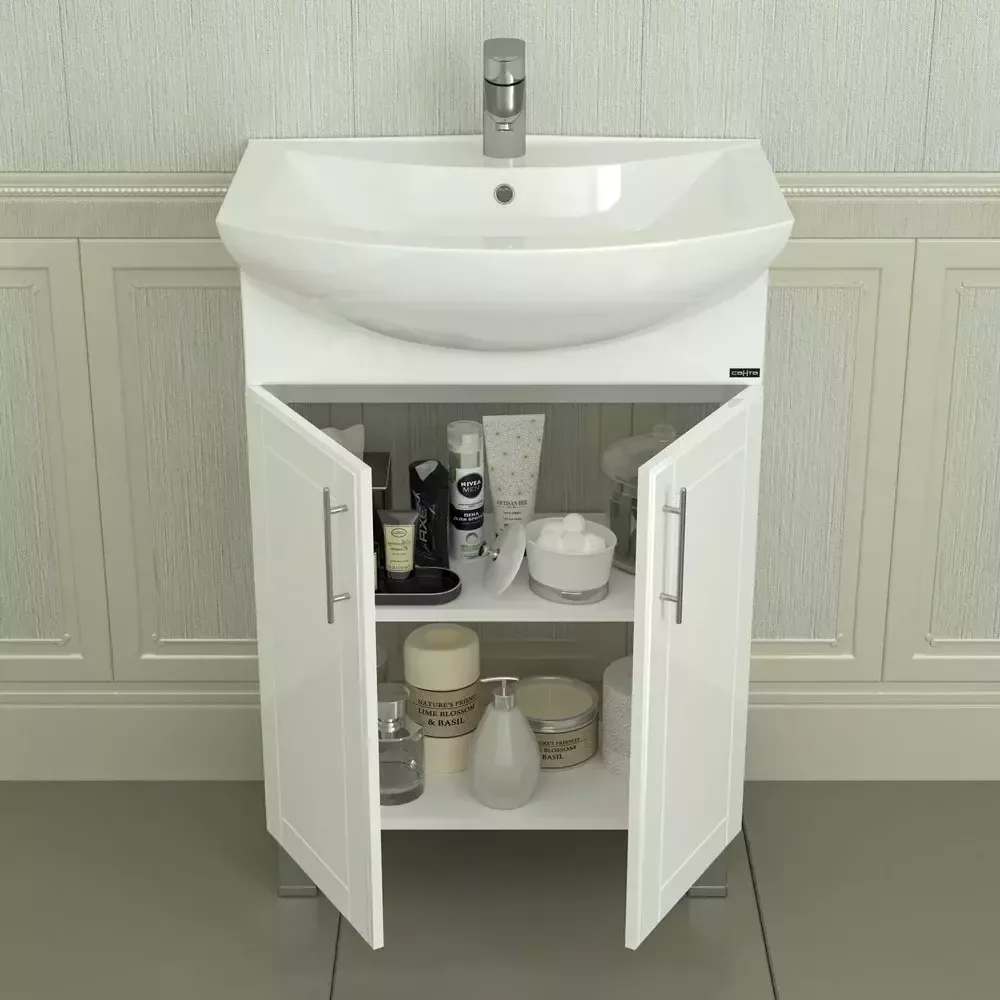 Тумба напольная Санта Дублин 60 с раковиной Грация 60, 2 двери, белая