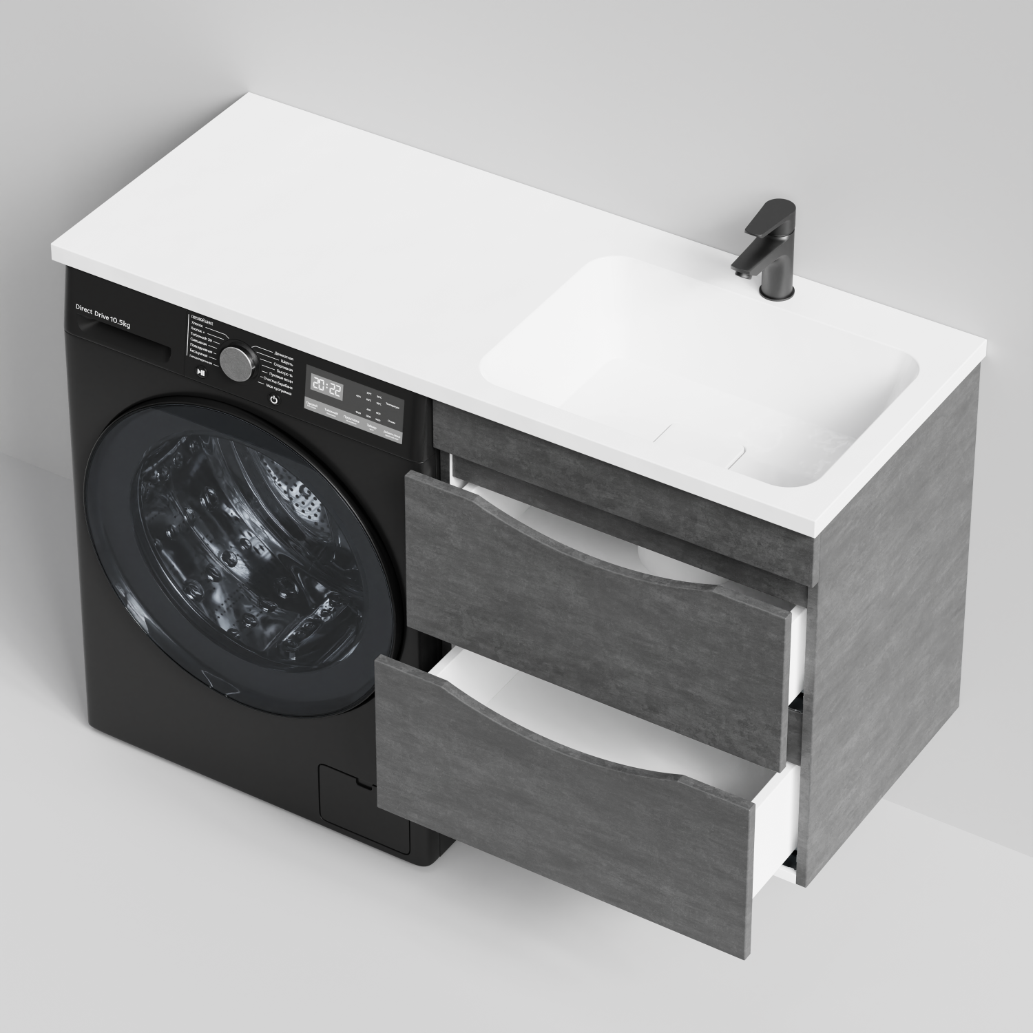 Тумба Vod-ok 58 с раковиной Смайл 120 подвесная, под стиральную машину, правая, Серый камень
