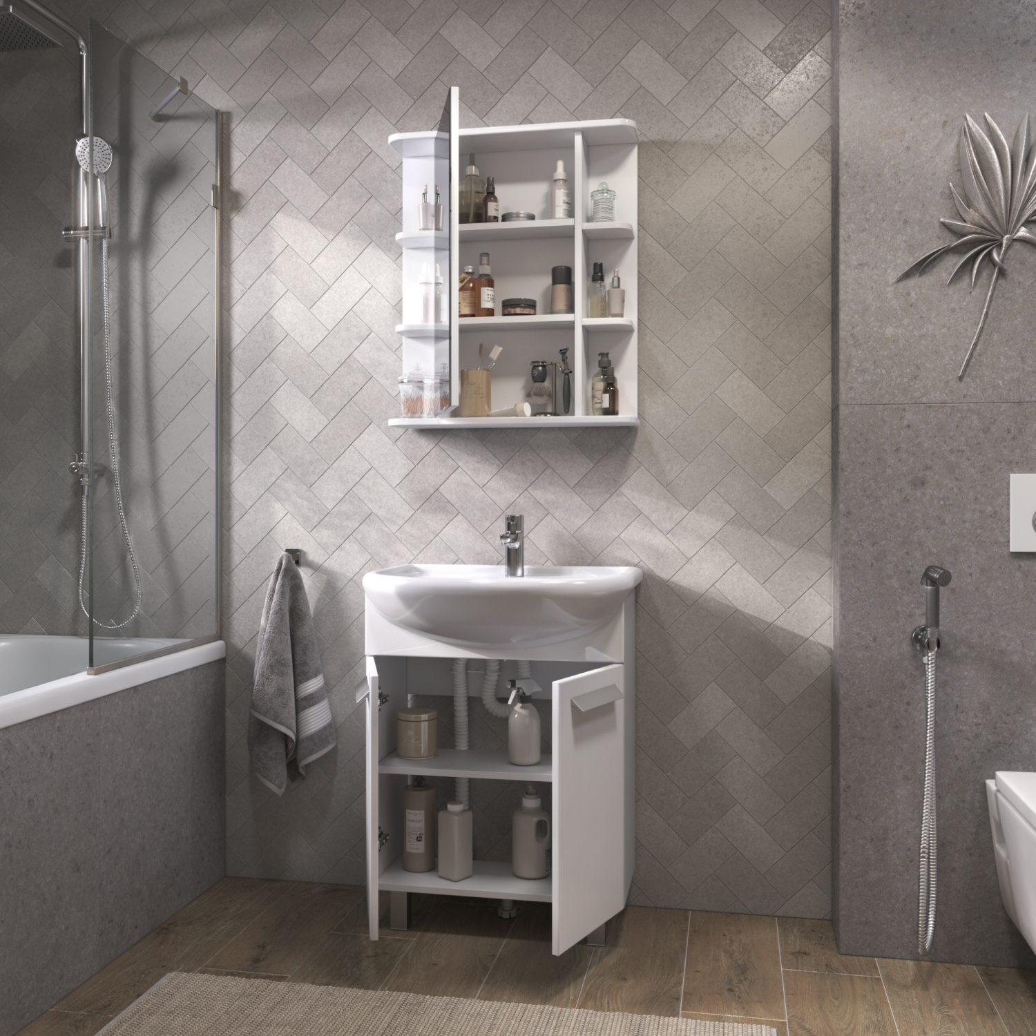 Тумба напольная Vigo Hoska 60 с раковиной Уют 60, 2 двери, белый