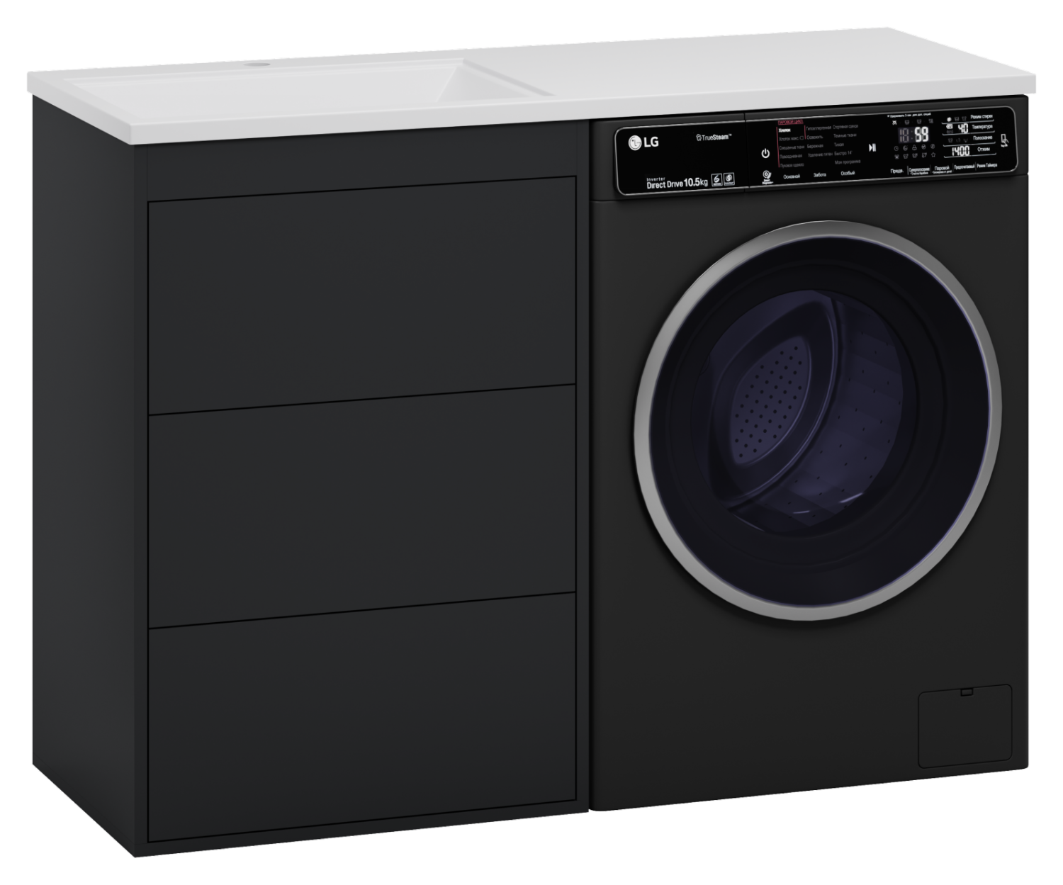 Тумба с раковиной Brevita Grafit 60 под стиральную машину, с раковиной Misty Гавана 120 R, графит