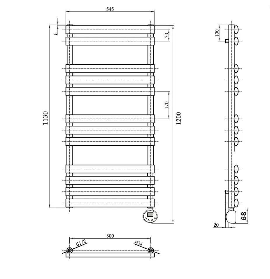 Полотенцесушитель электрический Domoterm Альфа П12 500х1130 ER правый, черный матовый