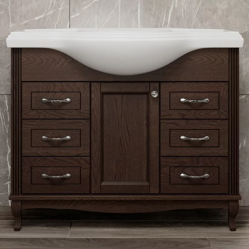 Тумба напольная ValenHouse Эллина 105/2 с раковиной Классик 105, 1 дверь, 6 ящиков, кальяри, хром