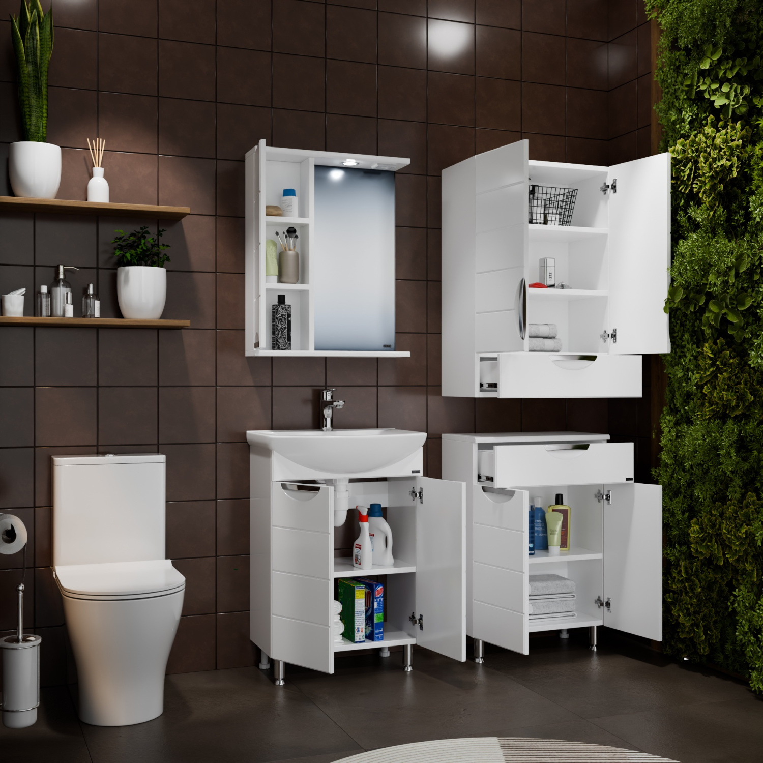 Тумба напольная Санта Родос 60 с раковиной Грация 60, белая