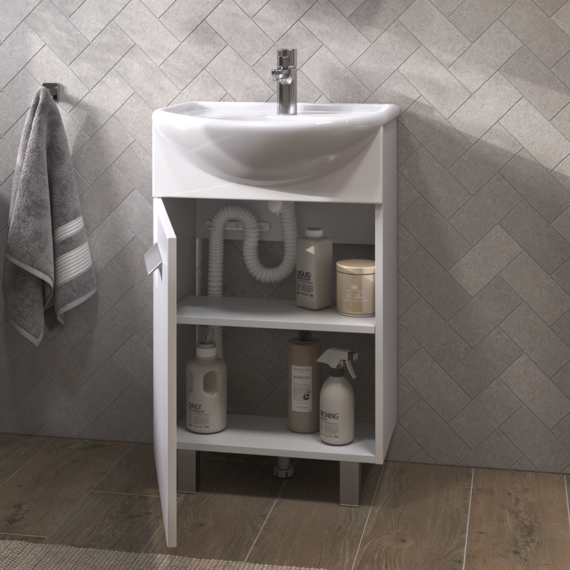 Тумба напольная Vigo Hoska 50 с раковиной Уют 50, 1 дверь, белый