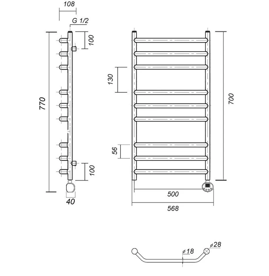 Полотенцесушитель электрический Domoterm Лаура П9 500х700 ER правый, античная бронза