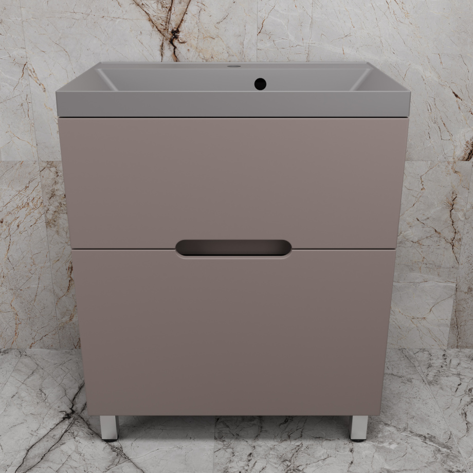 Тумба напольная Style Line "Матис 70" с раковиной ASTI 70 кварц, серый шелк, (2 ящика), Тауп темный