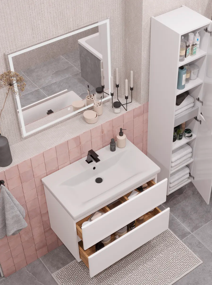 Тумба подвесная SanStar Велья 80 с раковиной Миранда 80, белая