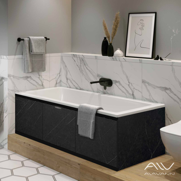 Экран под ванну Alavann Rita Black 160 раздвижной со съемной дверкой черный мрамор