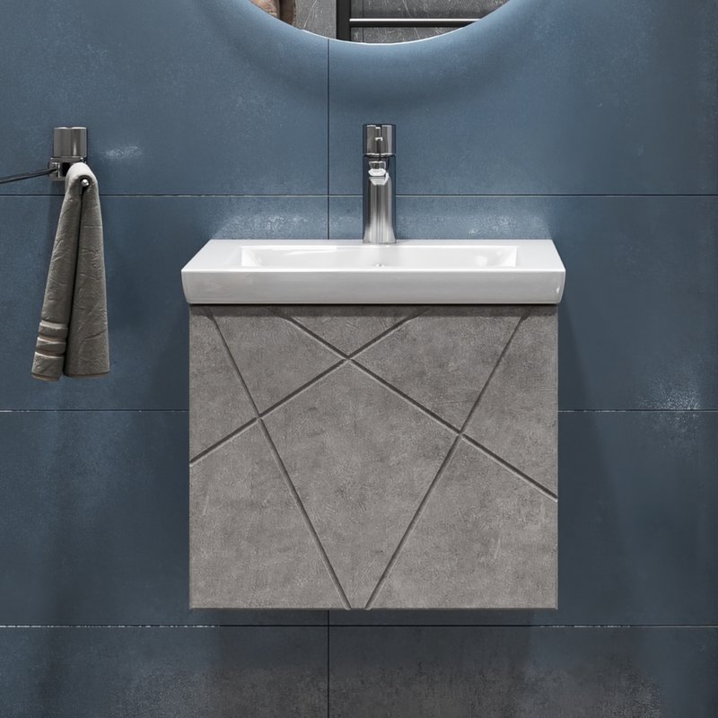 Тумба подвесная Vigo Geometry 50 с раковиной Фостер 50, бетон