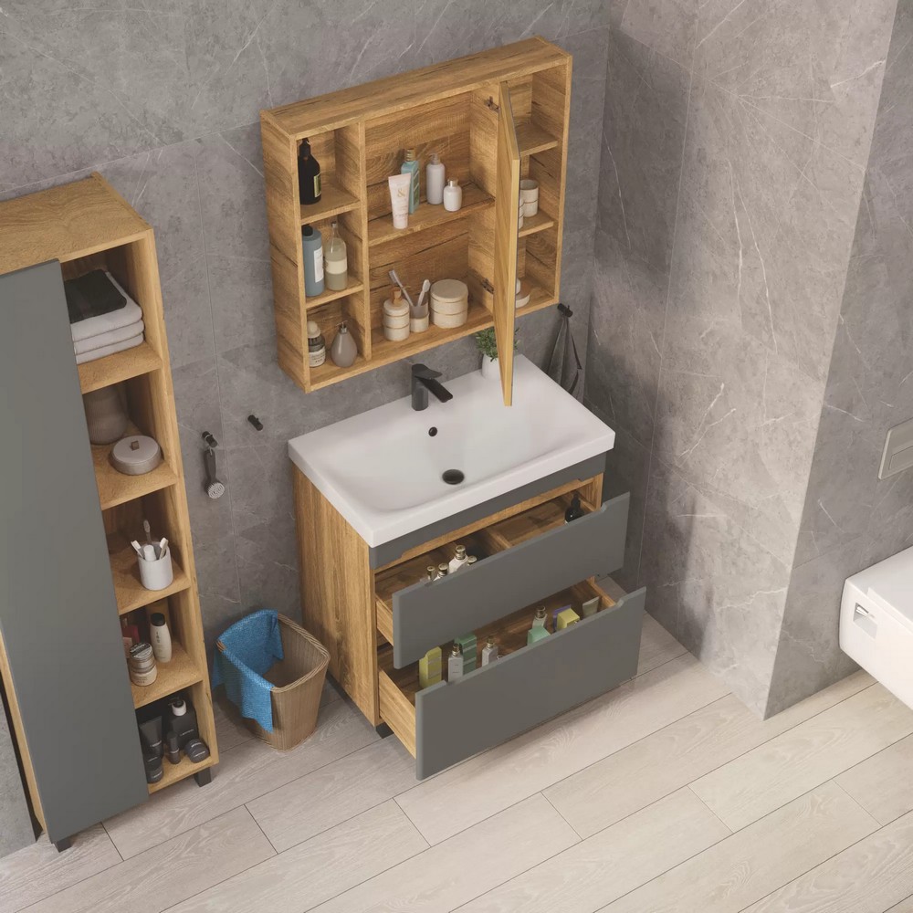 Тумба напольная SanStar Diva 80 с раковиной Moduo 80 (комплект), Gold Craft