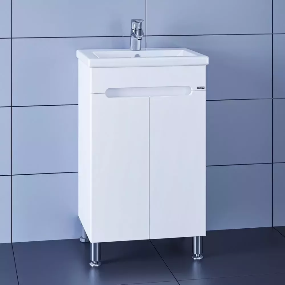 Тумба напольная Санта Лондон 50 с раковиной Фостер 50, две двери, белая