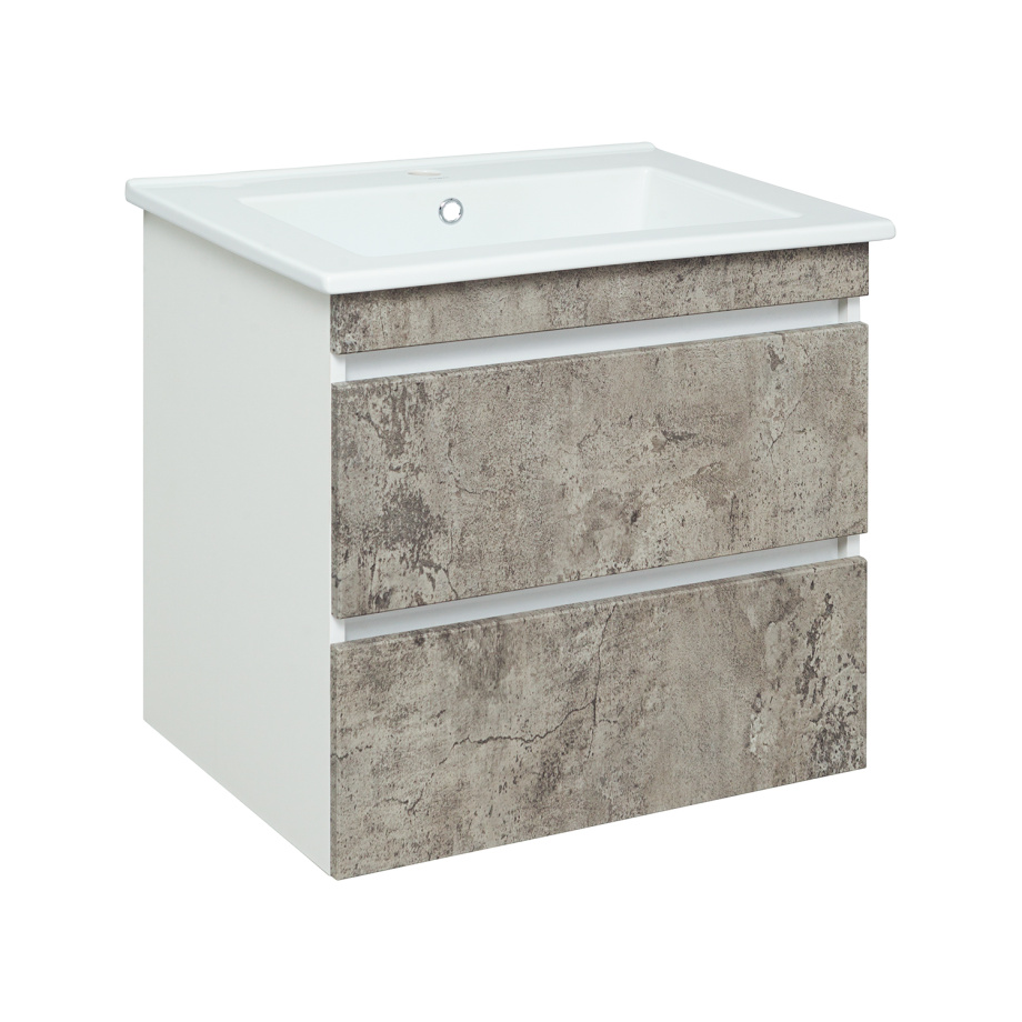 Тумба подвесная Runo Манхэттен 65 с раковиной Оскар 65, серый бетон/белый