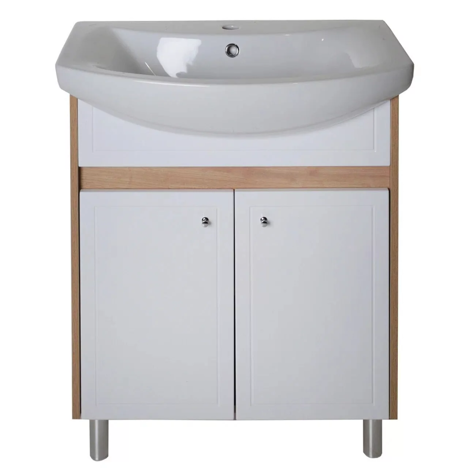 Тумба напольная Асб-мебель Альпина 70 с раковиной Балтика 70, белый/дуб золотой