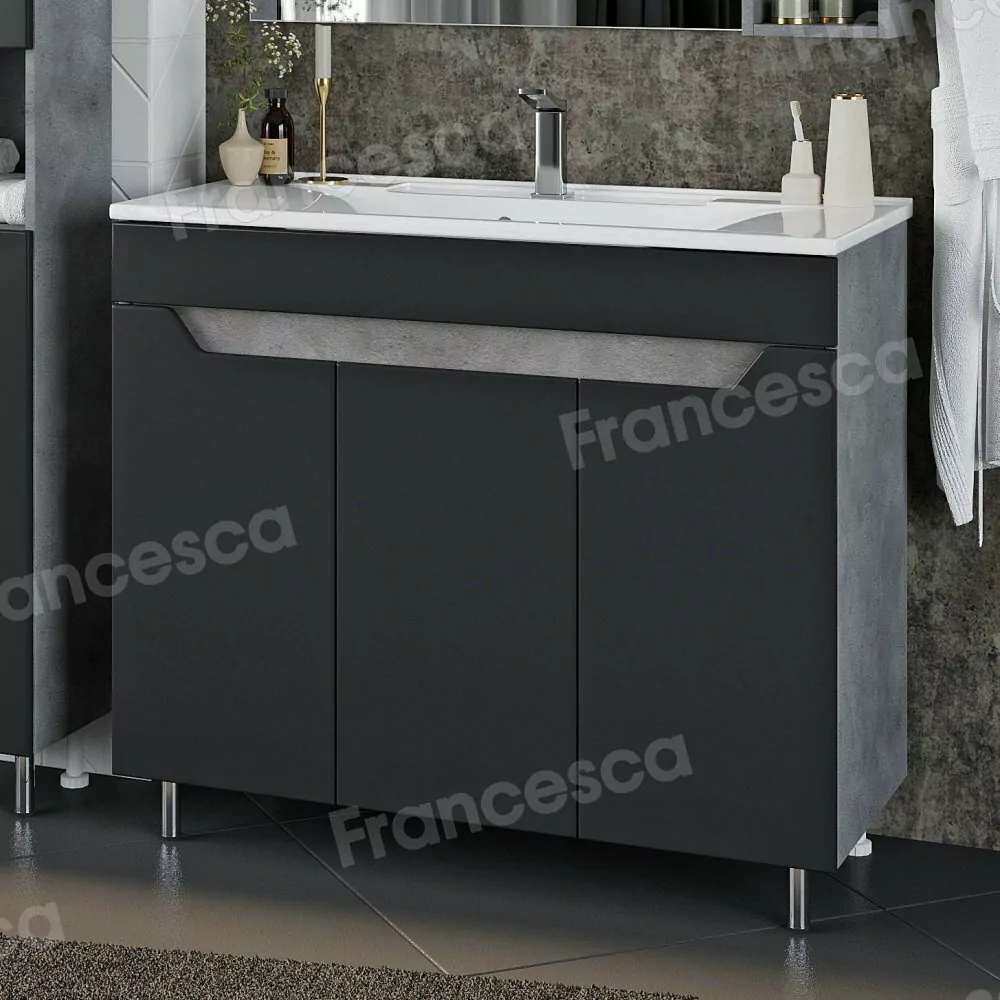 Мебель для ванной Венеция Неаполь 100 напольный комплект, графит софт