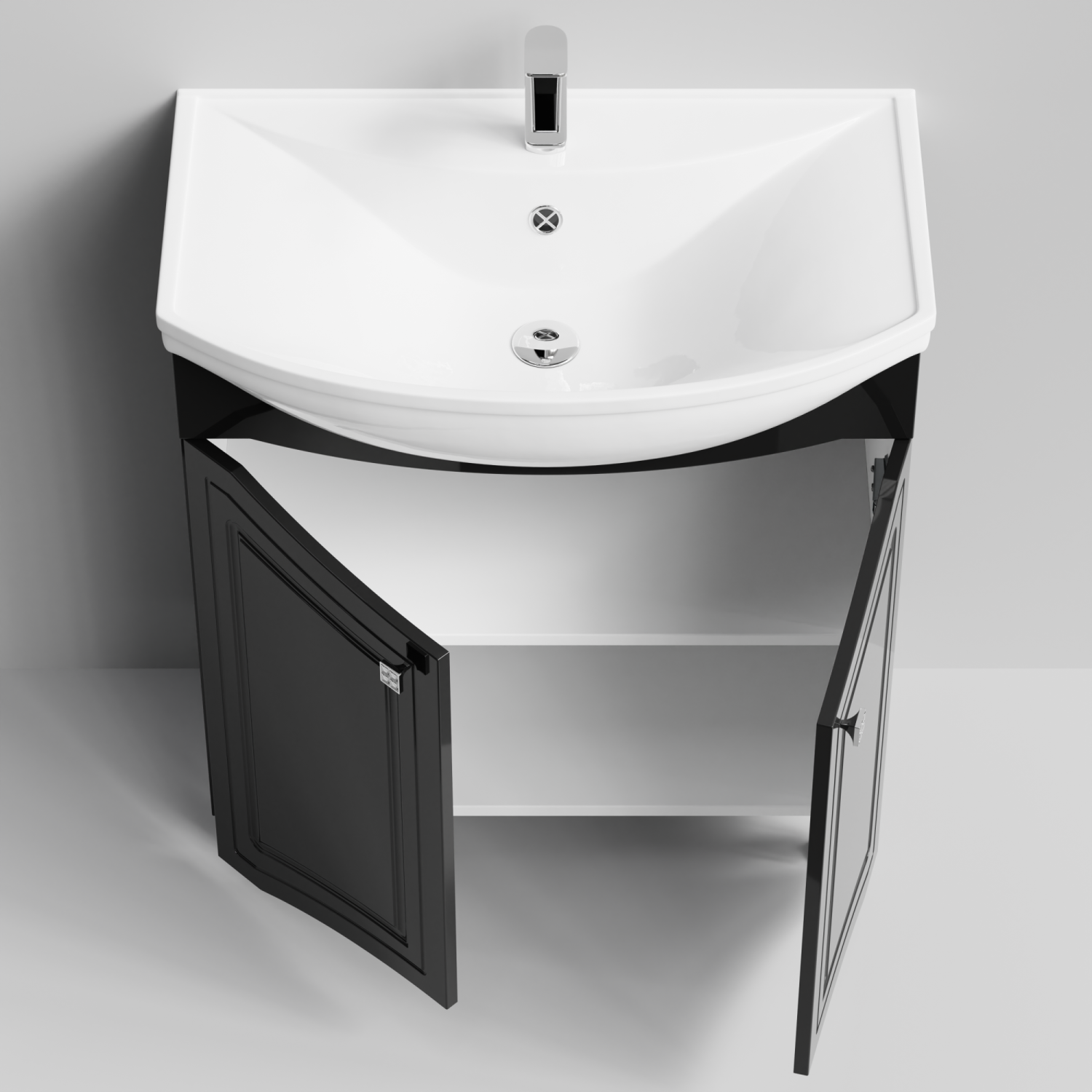 Тумба с раковиной Адам 75 напольная, черный глянец