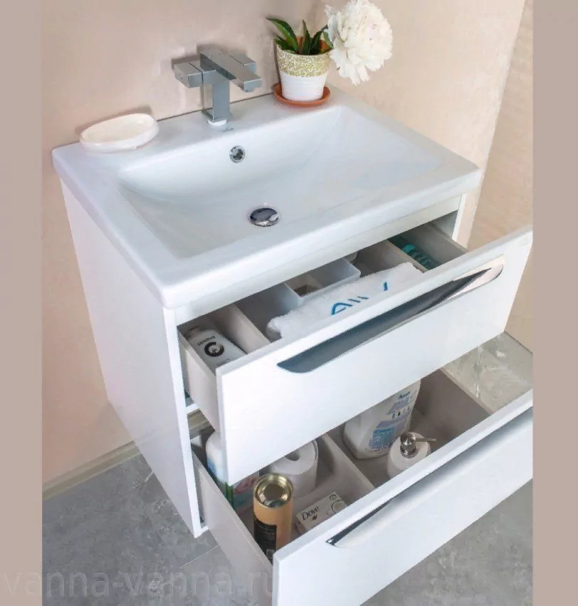 Мебель для ванной Vanda Lux 60 Alavann комплект, подвесной, белый Мебель для ванной Vanda Lux 60 Alavann комплект, подвесной, белый