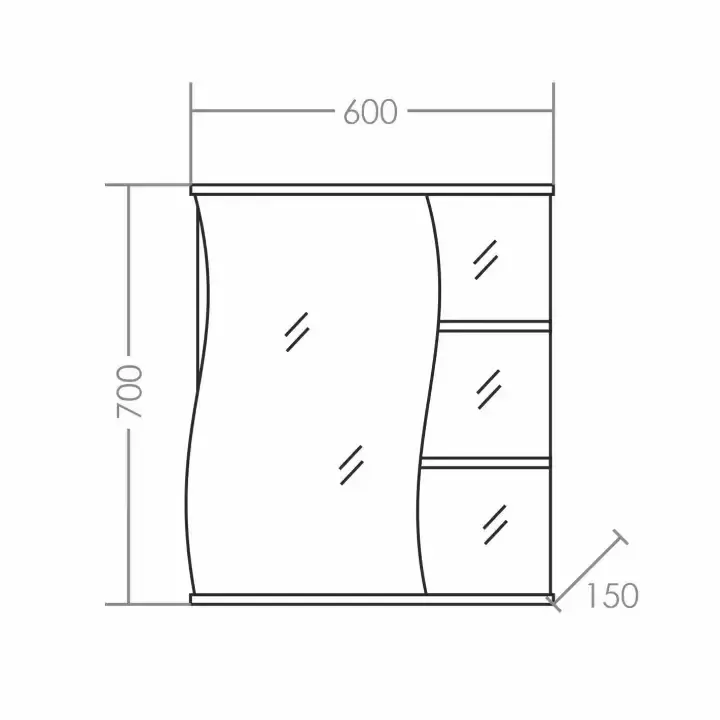 Зеркало шкаф Санта Волна 60 без подсветки, левое, белое