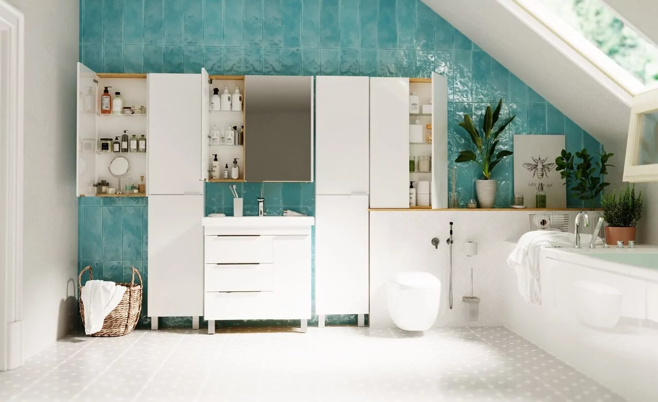 Тумба напольная 1Marka Gaula 80Н White с раковиной Moduo 80, 3 ящика, 1 дверь, белый