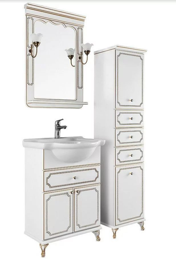 Зеркало Vod-ok Elite Мариэль 75 свет, с белый, патина серебро, золото