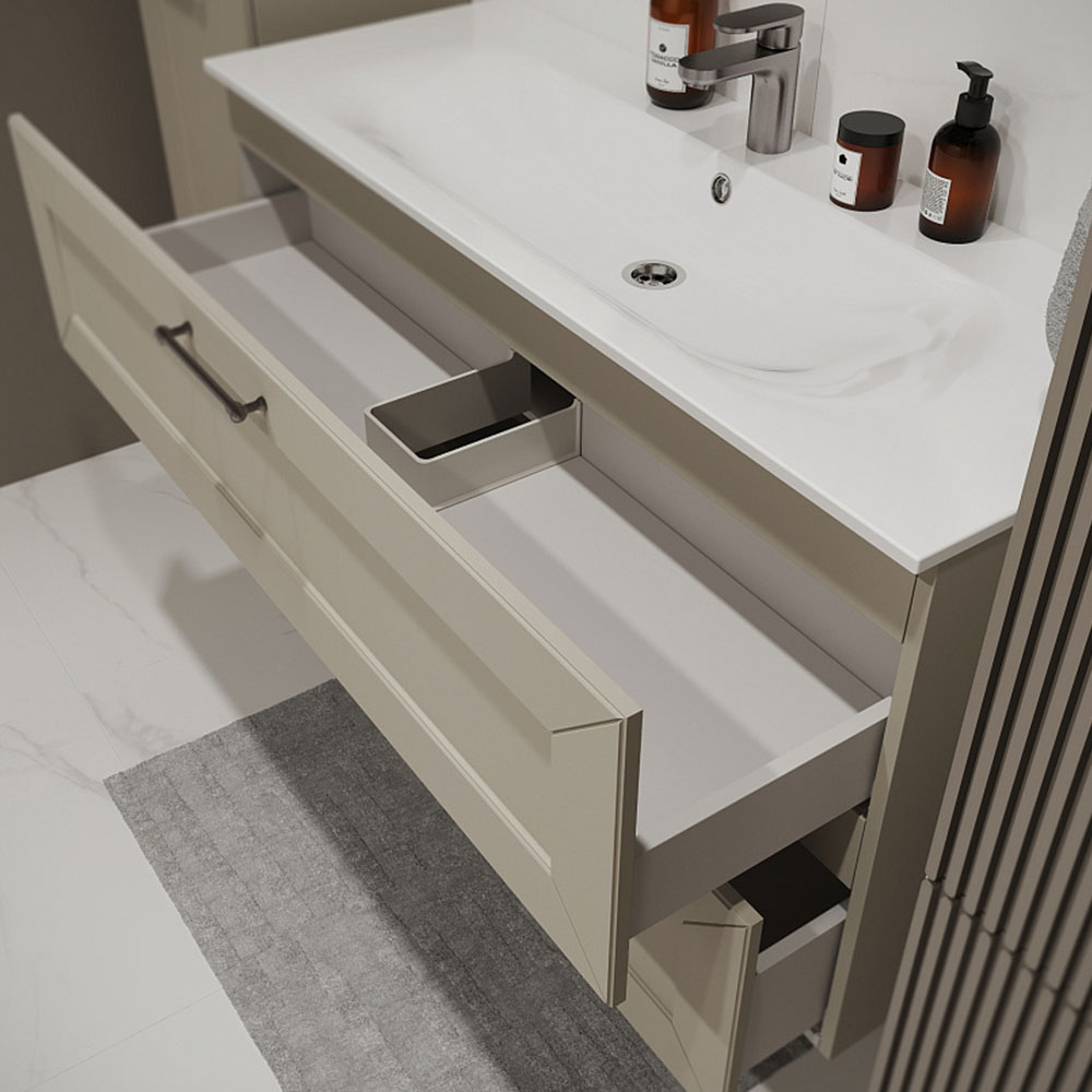 Тумба с раковиной подвесная (120 см) Terminus Victoria VIC101202900101O, айвори, ручки золото