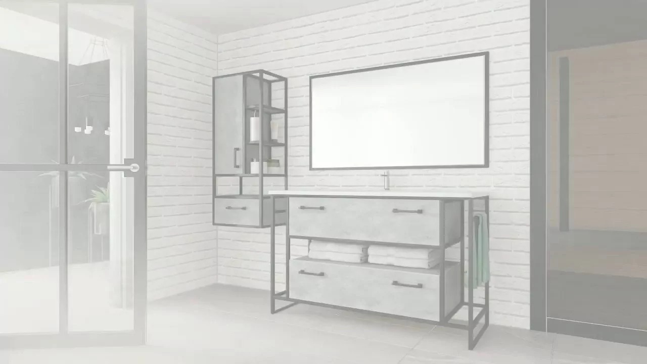 Пенал Style Line Лофт 30 R подвесной, с открытой полкой, бетон/черный от магазина Vanna-Vanna.ru!