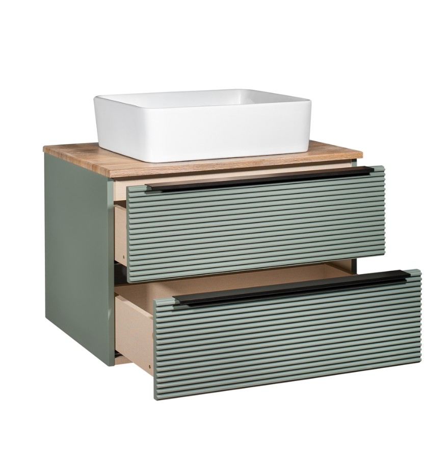 Тумба подвесная Runo Орлеан 70 с раковиной TRE 48, зелёный/дуб