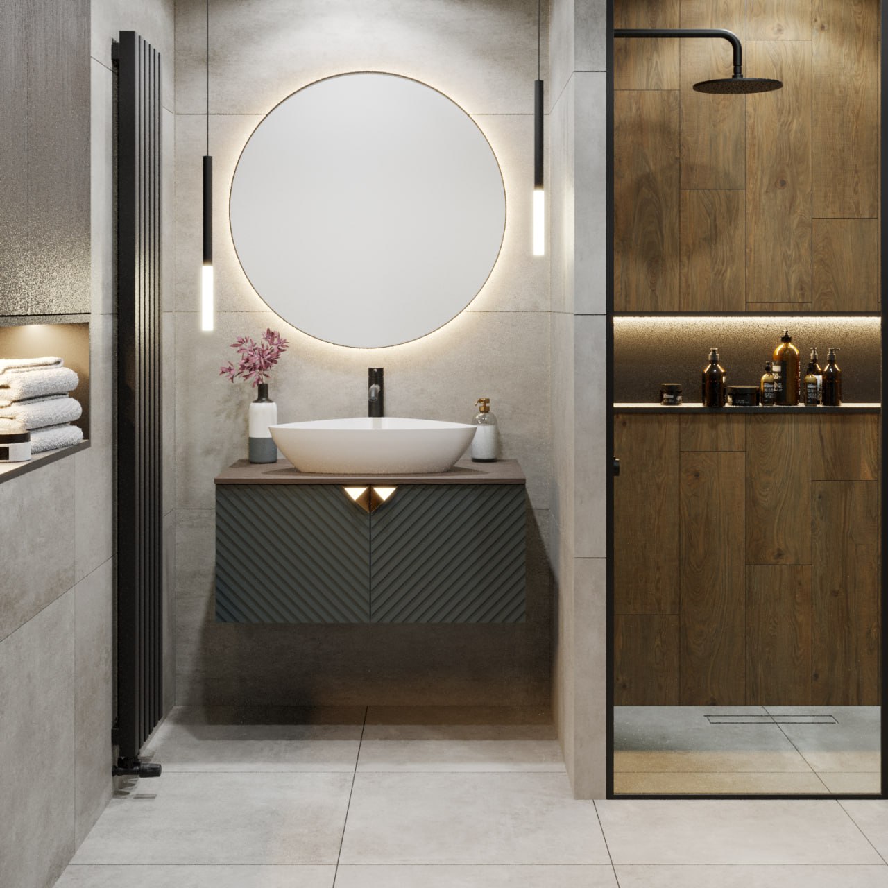 Тумба подвесная Runo Андорра 85 под накладную раковину, графит/дуб коньячный