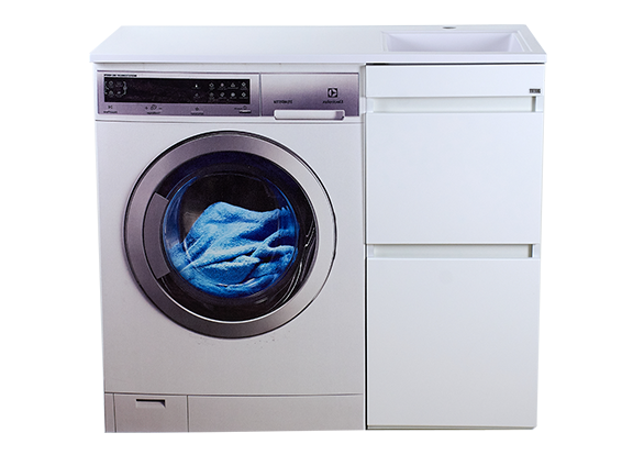 Тумба с раковиной Misty Фостер 40 с 2 ящиками, под стиральную машину, с раковиной Misty Гавана 100 L, белый