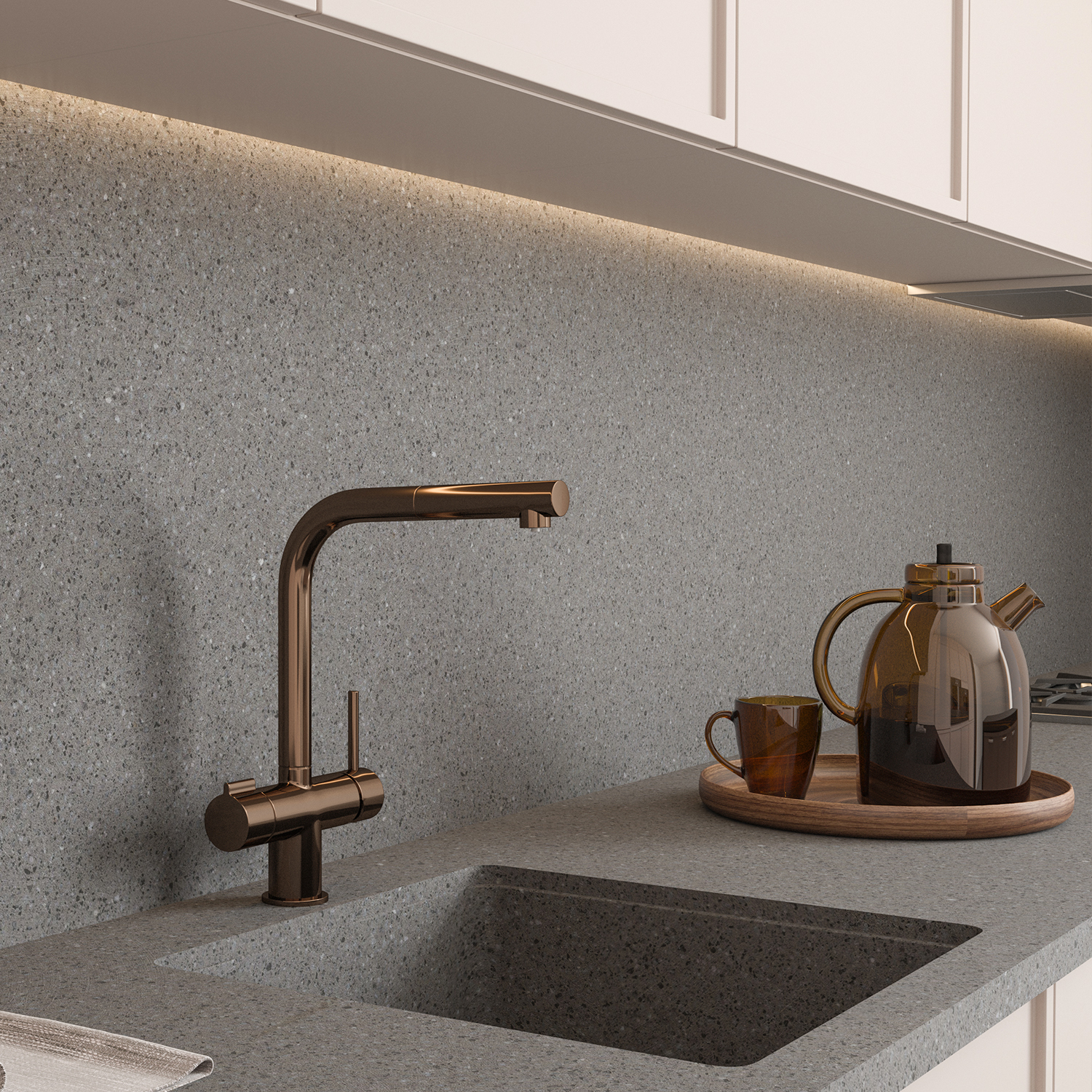 Смеситель для кухни под фильтр с выдвижной лейкой WasserKraft A8997 розовое золото