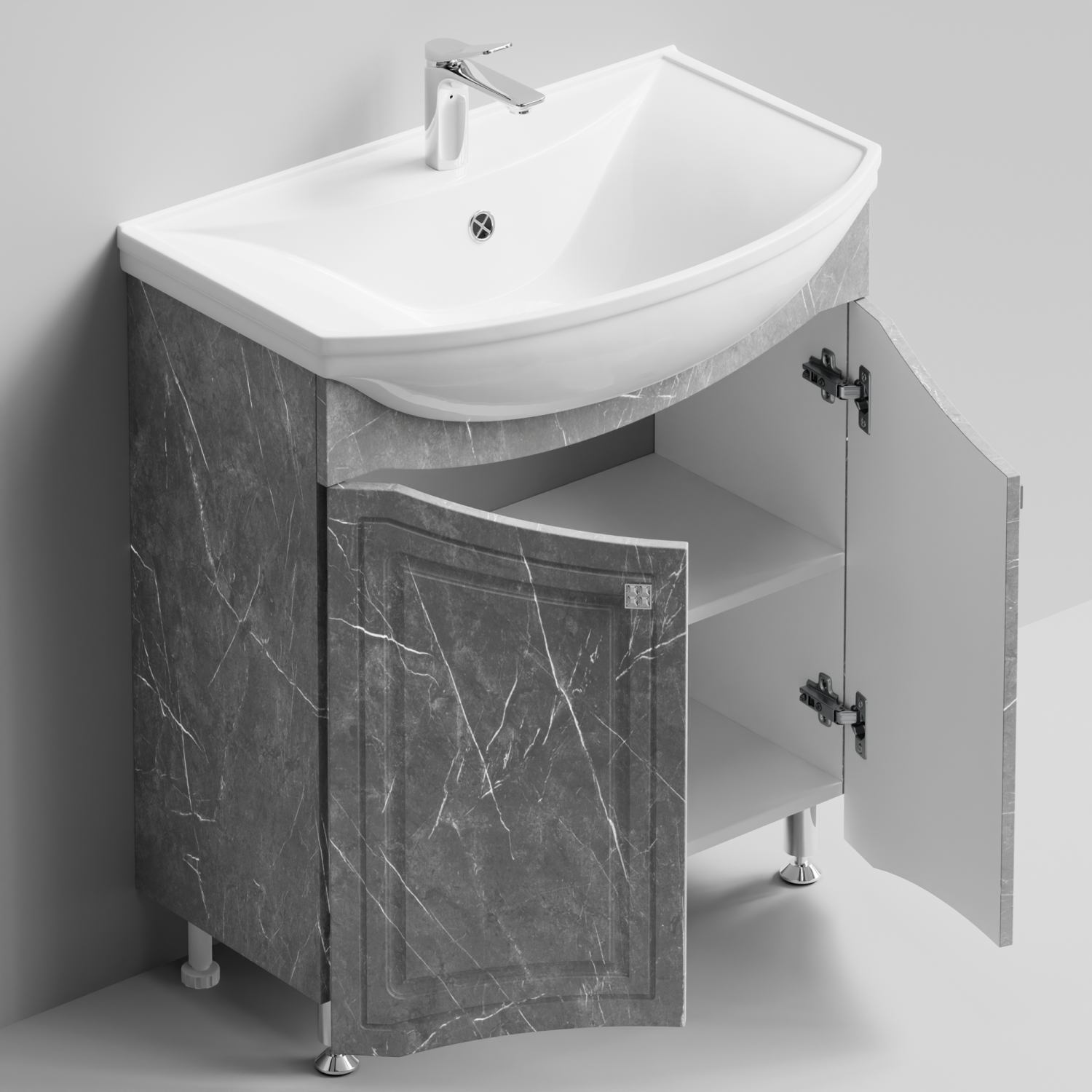 Тумба с раковиной Адам 75 напольная, Мрамор Белый софт тач