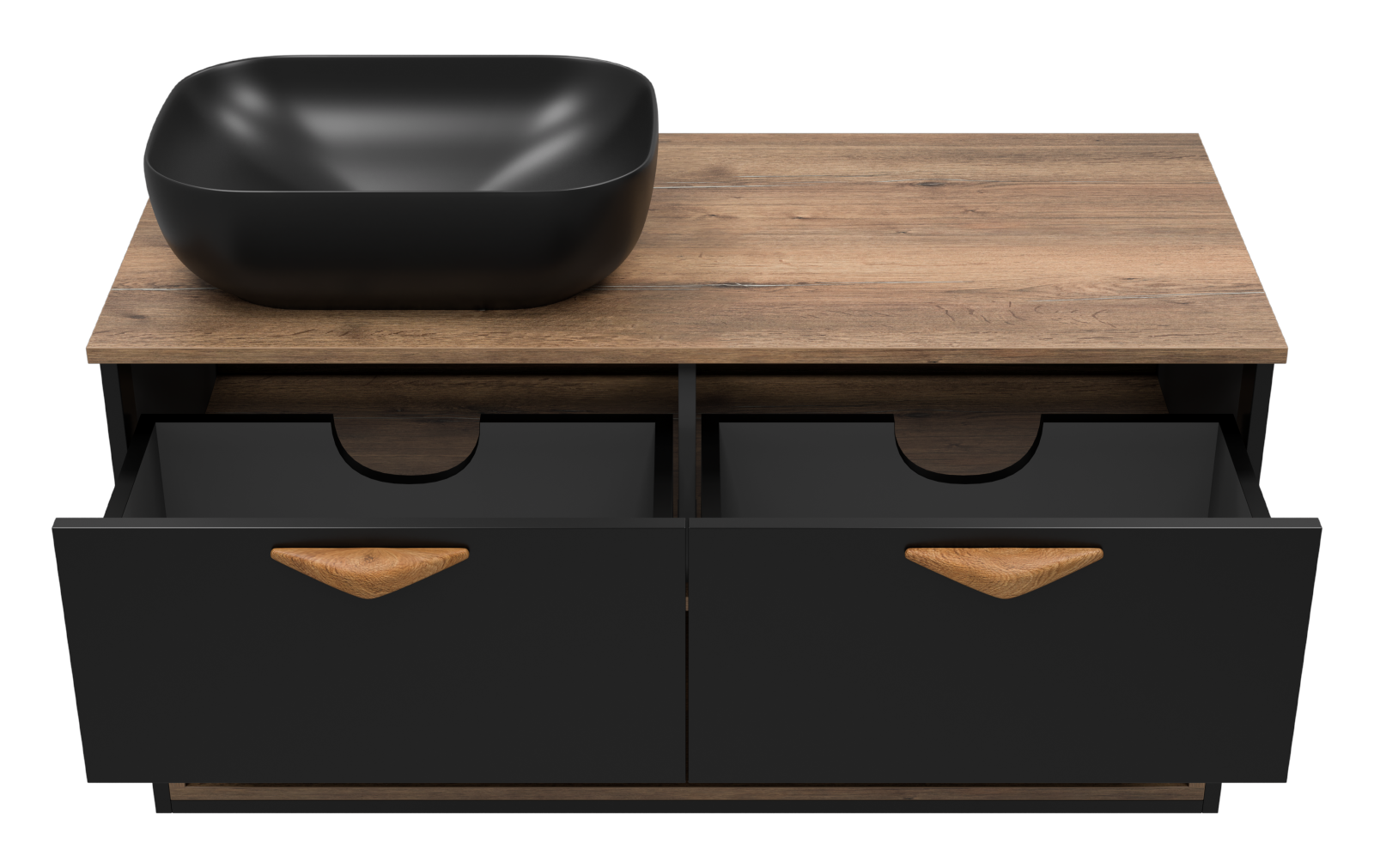 Тумба с раковиной Brevita Bergen 105 с подсветкой подвесная, черный/дуб галифакс