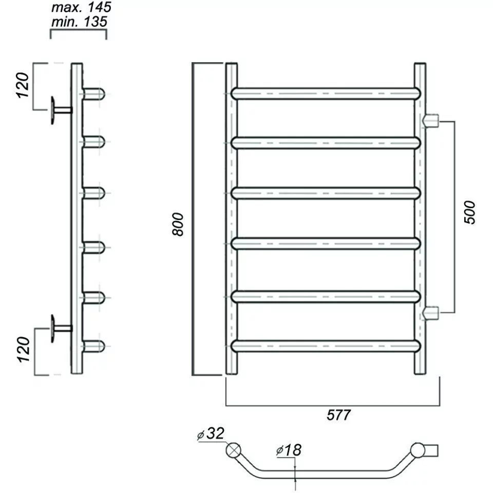 Полотенцесушитель водяной Domoterm Лаура П6 500х800-500 хром
