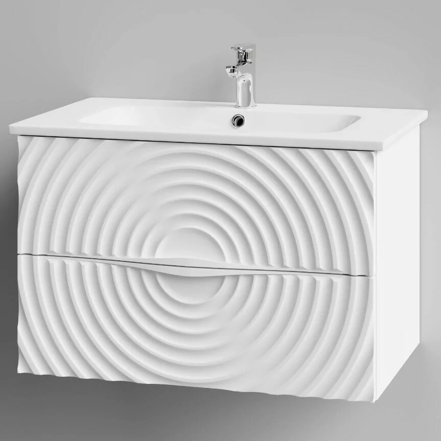 Тумба с раковиной Vod-ok Elite Эйфория 80 F1 круги, подвесная, два ящика, белый матовый