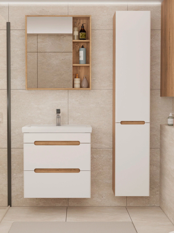 Тумба подвесная SanStar Diva 60 с раковиной Фест 60 белый, дуб вотан