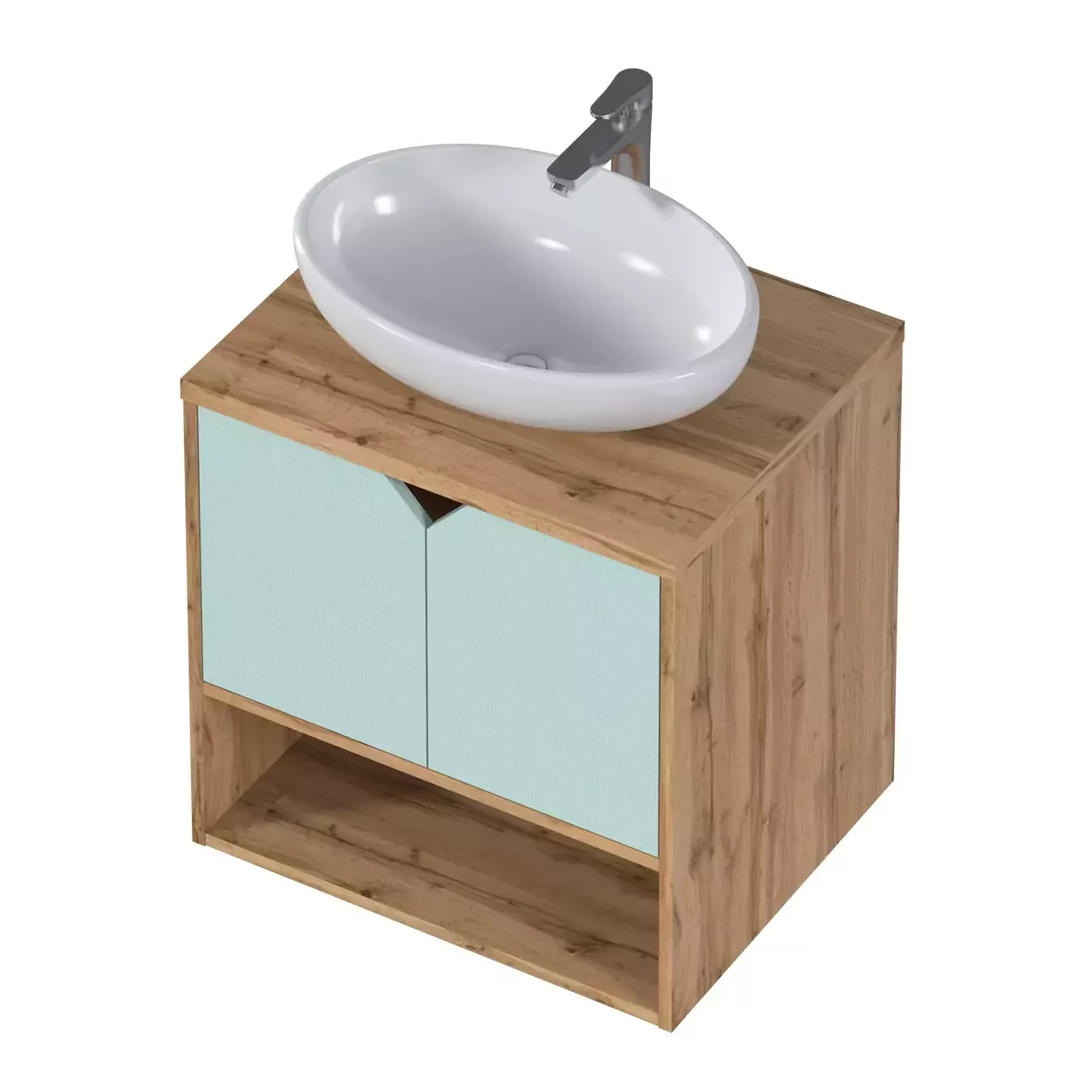 Тумба подвесная 1Marka Delta 60П с раковиной Ringo Cut 53, 2 двери, мята софт