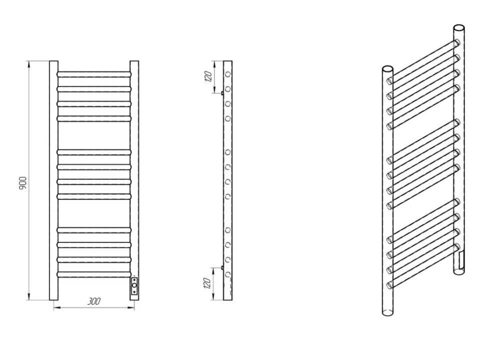 Полотенцесушитель электрический Laris Лаванда ЧКЧ П12 300х900 правый, черный матовый от магазина Vanna-Vanna.ru!