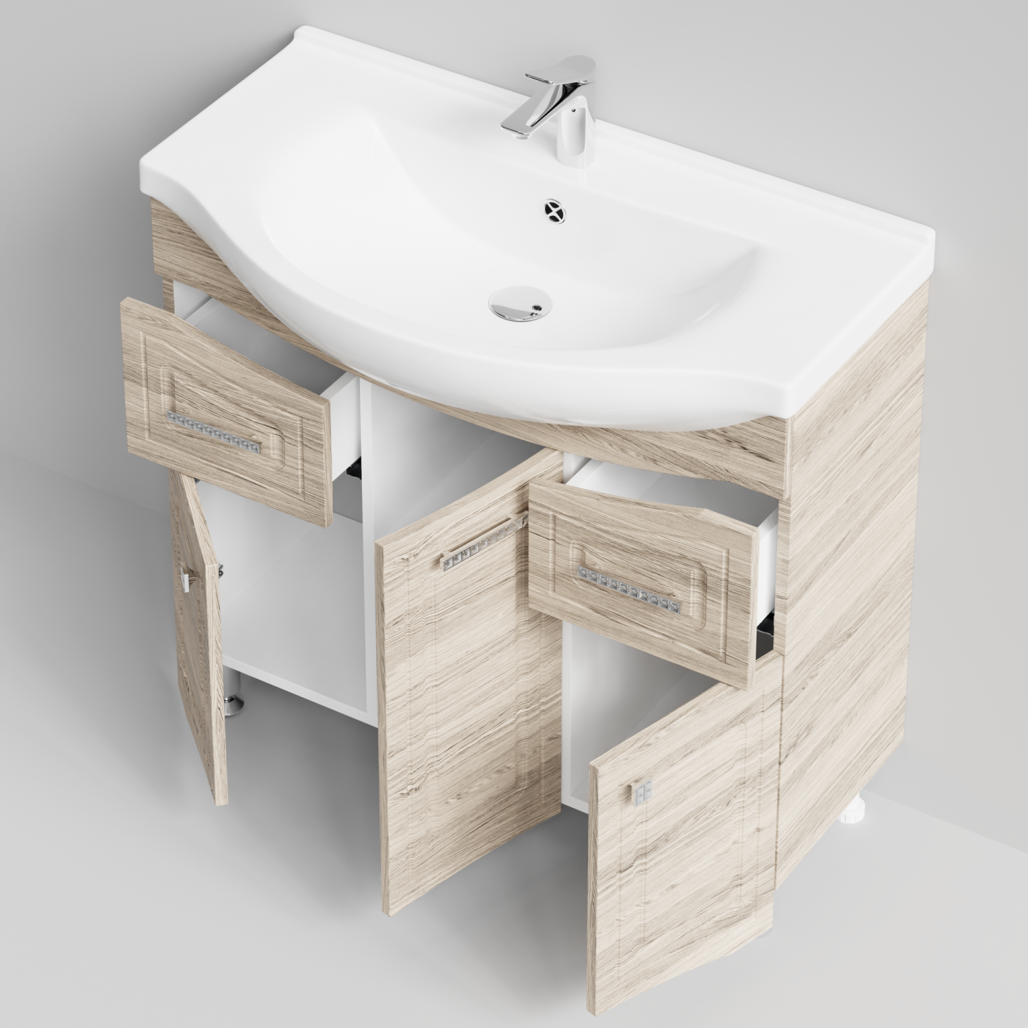 Тумба с раковиной Адам 90 напольная, Дубослив ореховый светлый, петли справа