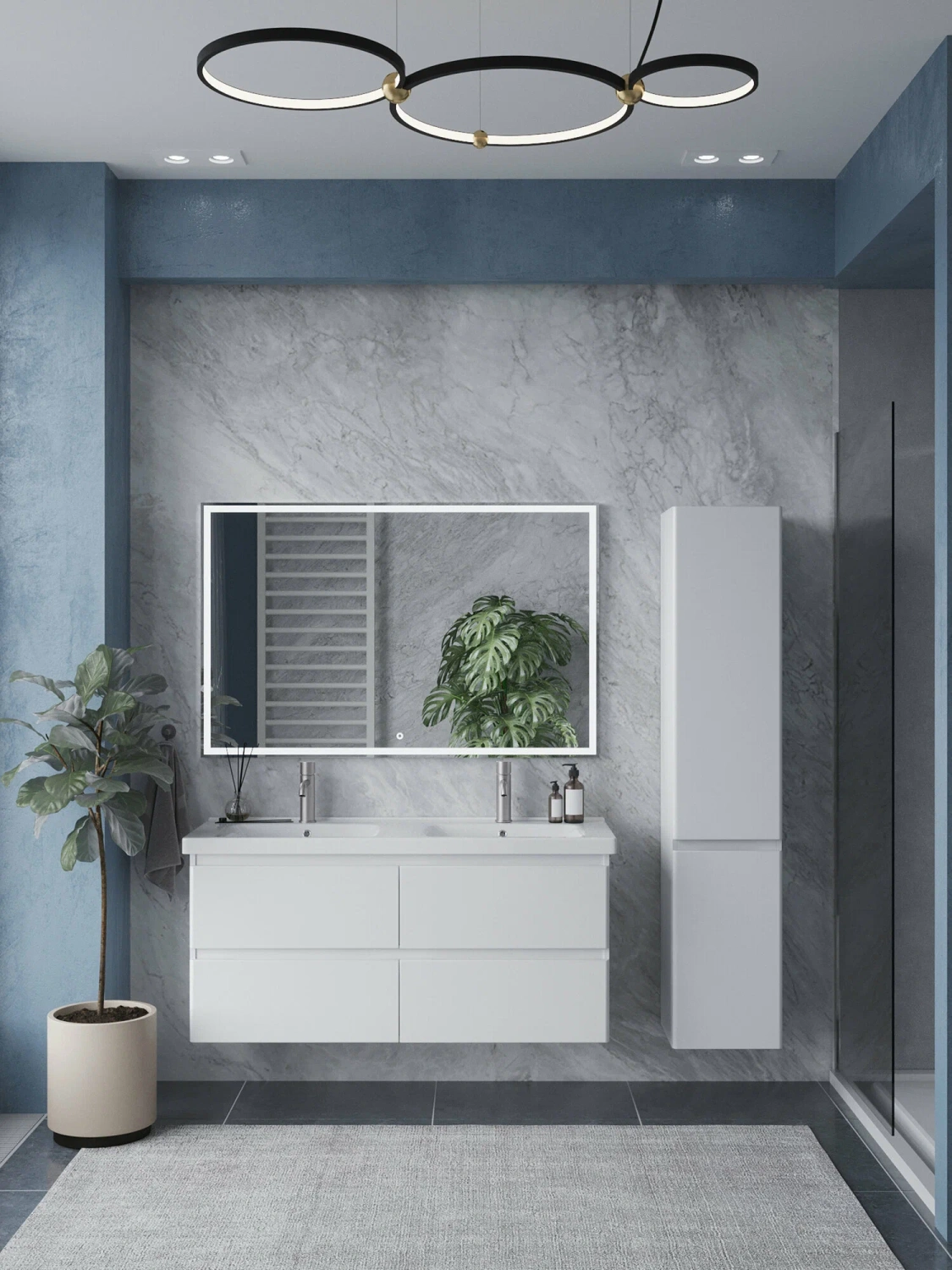 Тумба подвесная SanStar Riana 125 с раковиной Гармония 125, белая