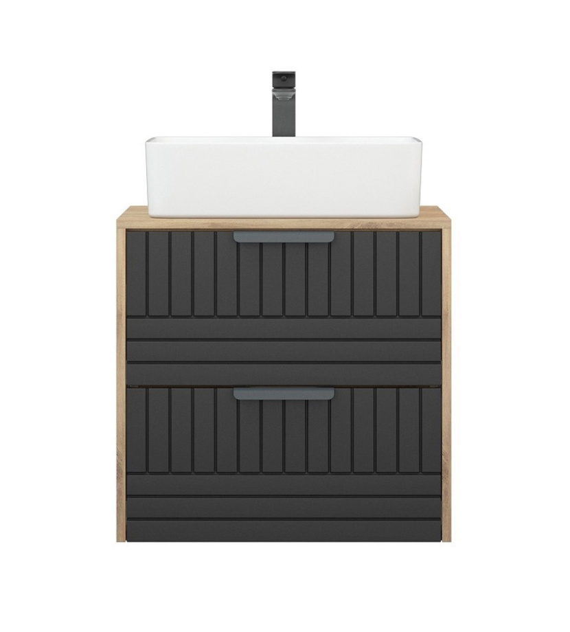 Тумба напольная Corozo Инди 60 с раковиной Сомо 60, дуб канзас/графит