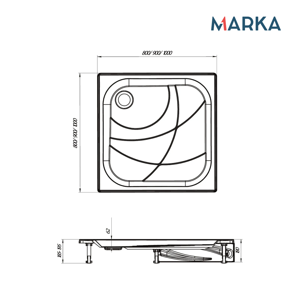 Поддон 1Marka Freya NEW квадрат 100*100 комплект с сифоном