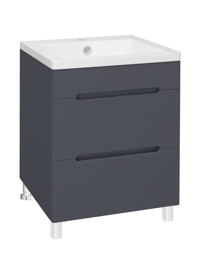 Тумба напольная Runo Парма 60 2 ящика с раковиной Omega 60, графит
