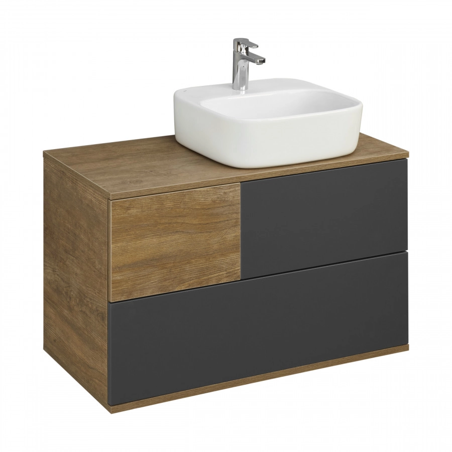 Тумба подвесная Aquaton Терра 85 с раковиной Одри 42х42, дуб кантри, антрацит