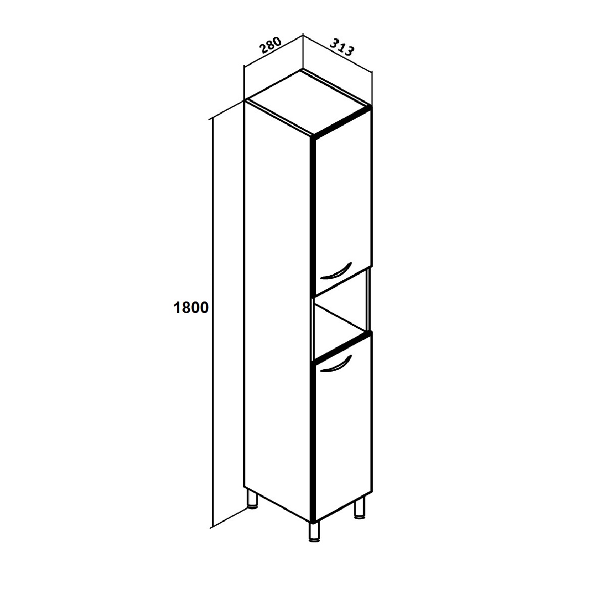 Пенал Runo 28 L/R, напольный, универсальный, белый