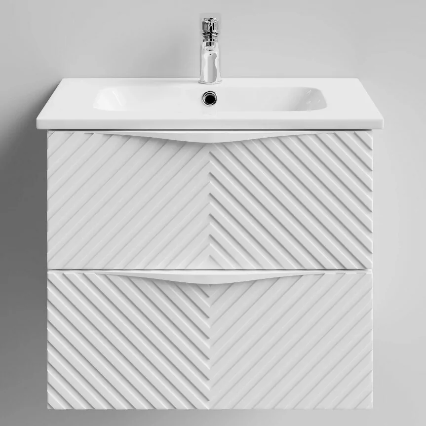 Тумба с раковиной Vod-ok Elite Эйфория 60 F4 елка крупная с ручкой, подвесная, два ящика, белый матовый