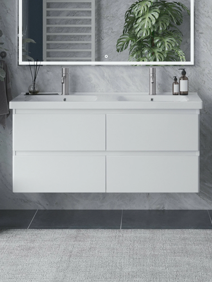 Тумба подвесная SanStar Riana 125 с раковиной Гармония 125, белая